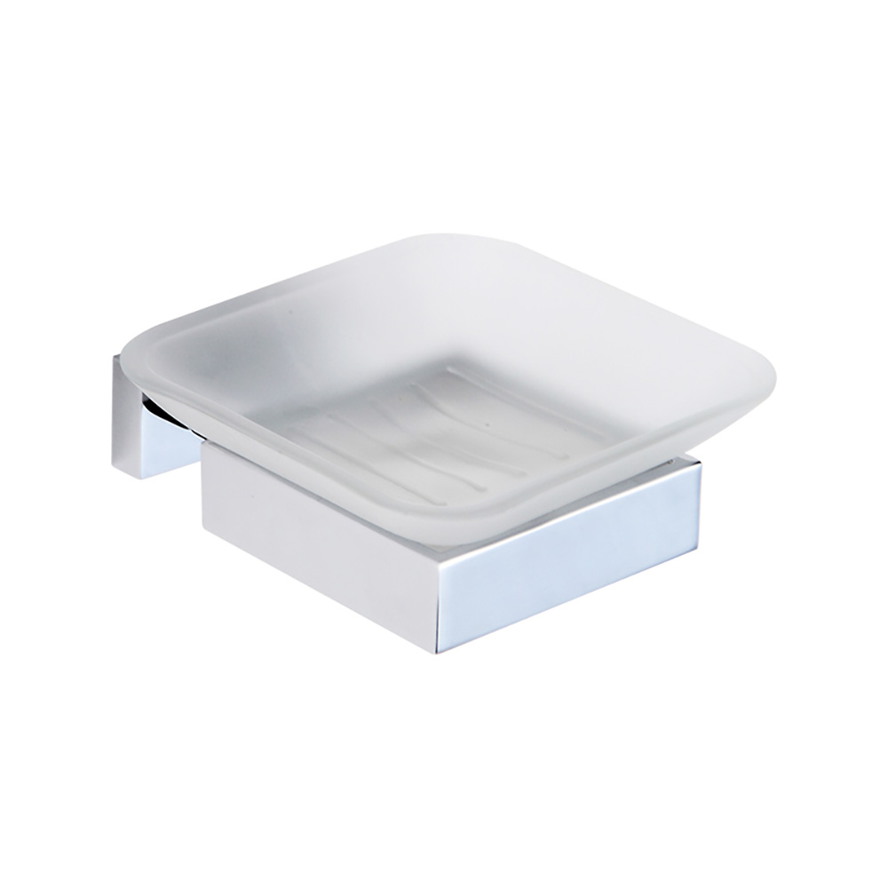 OJ-G1212L Frosted Square Glass Soap Dish with Holder Modern Shower Soap Dish Wall Mounted Brass Bathroom Accessories