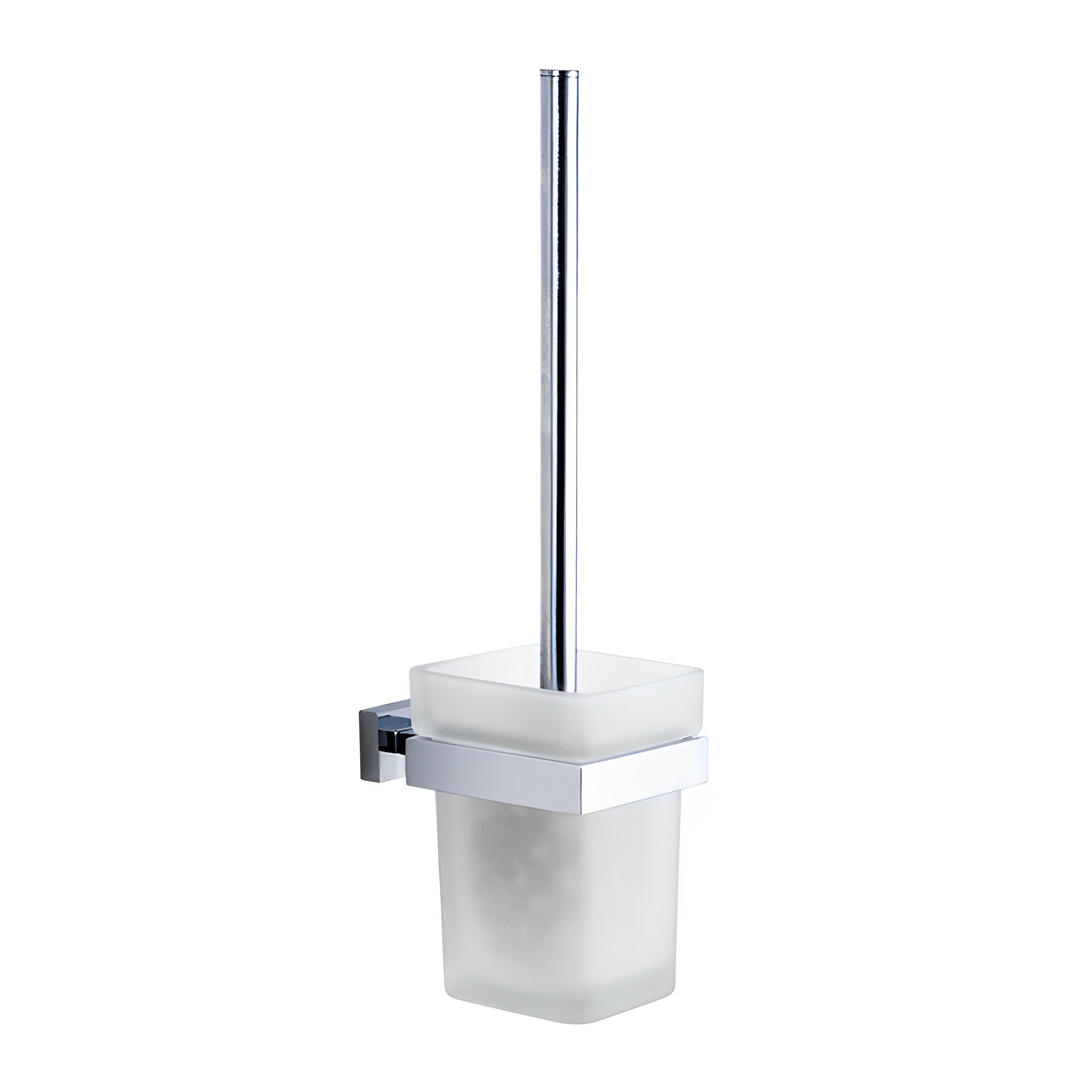 OJ-G1219L Brass Toilet Brush Holder Chrome Plated Handle with Frosted Glass Cups Brass Bathroom Accessories