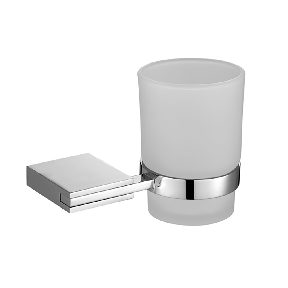 OJ-L8606J Square Toothbrush Holder with Frosted Round Glass Cup Set Zinc Alloy Bathroom Accessories