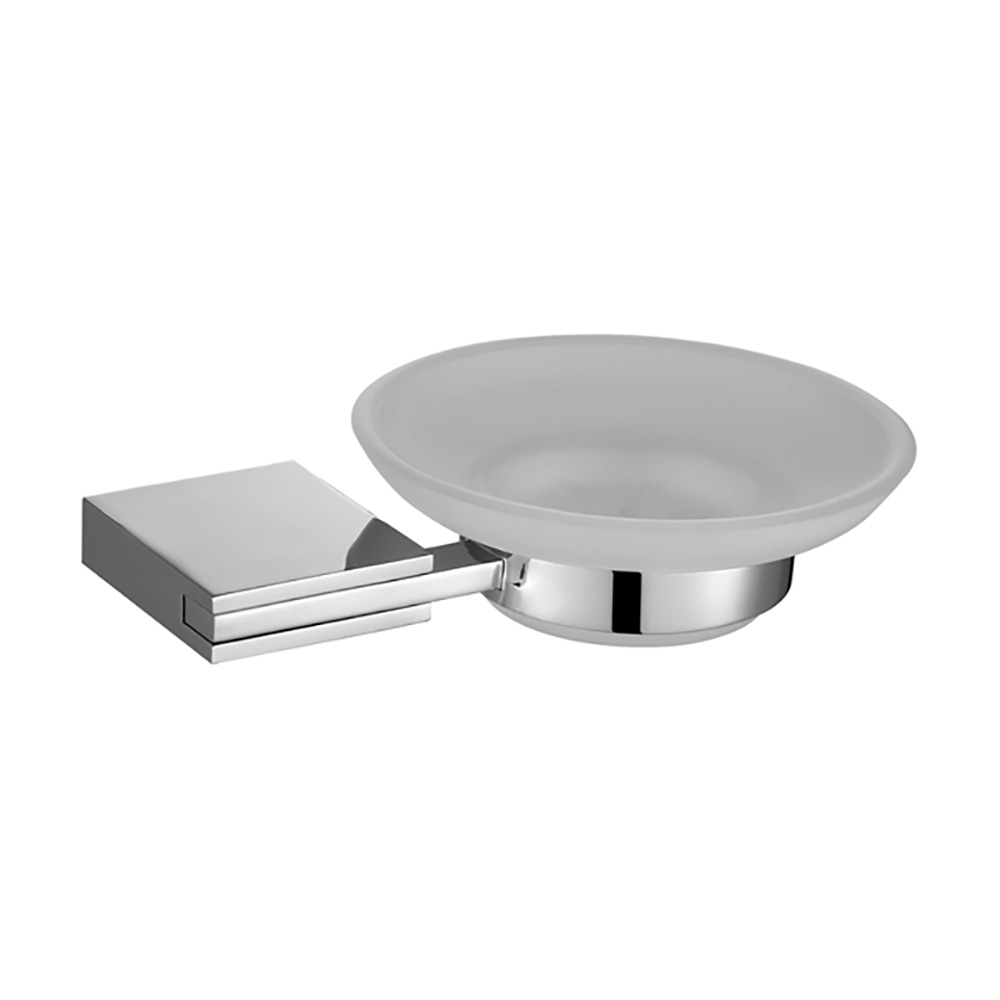 OJ-L8608J Frosted Round Glass Soap Dish with Holder Modern Shower Soap Dish Wall Mounted Zinc Alloy Bathroom Accessories