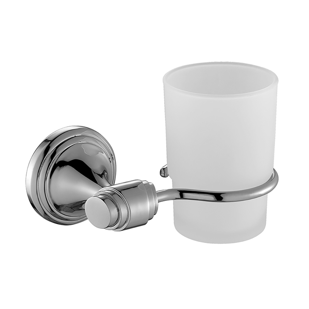 OJ-L4206J Bathroom Wall-Mounted Toothbrush Holder with Frosted Round Glass Cup Set Zinc Alloy Bathroom Accessories