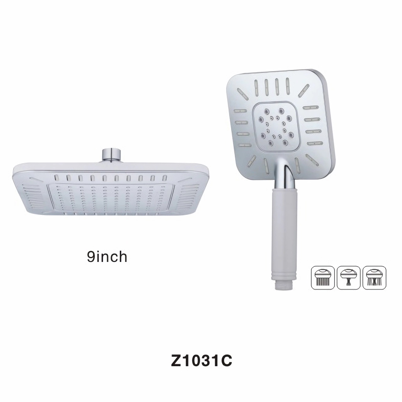 Z1031C Dual Shower Head Combo 9 Inch Square Plastic Shower Head with 3 Settings Arbitrary Switching Silver Square Plastic Hand Shower 