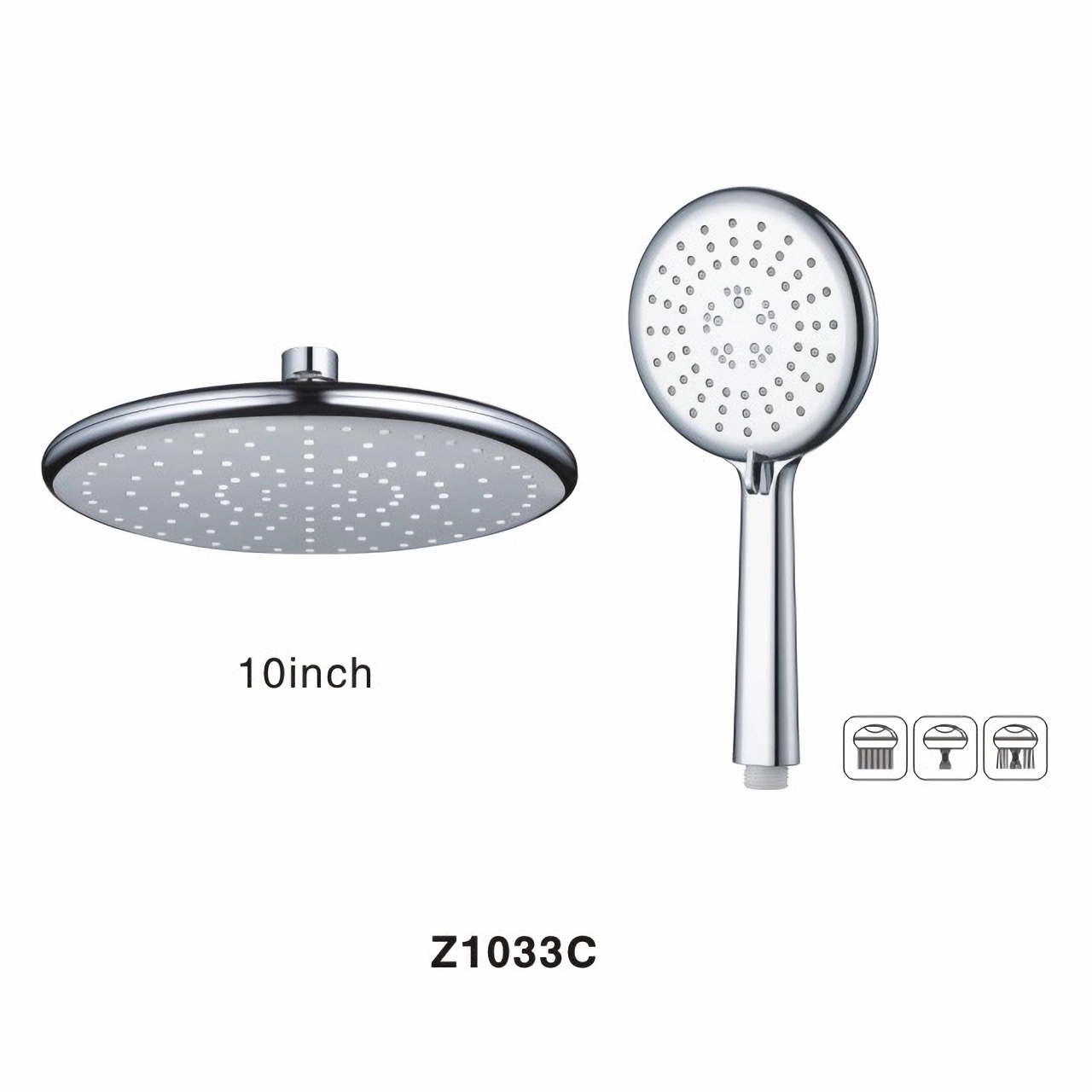 Z1033C Dual Shower Head 10 Inch Rainfall Plastic Shower Head with High Pressure Chrome 3 Settings Plastic Hand Shower