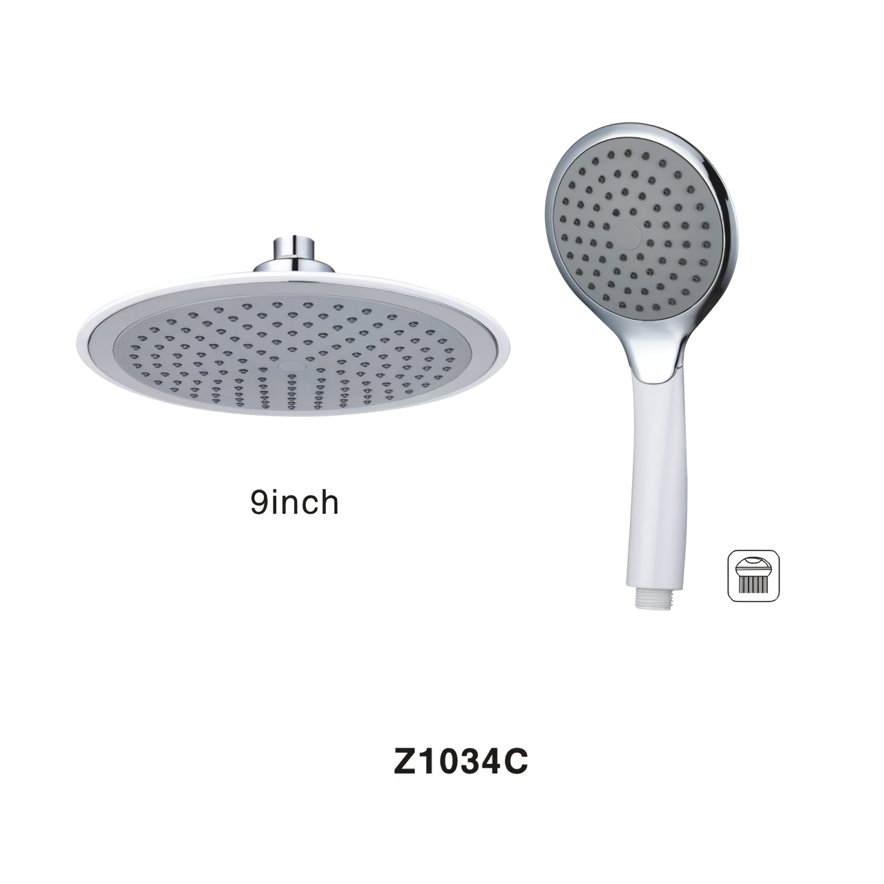 Z1034C High Pressure 9 Inch Round Rainfall Plastic Shower Head With Easy One-Handed Operation Plastic Hand Shower