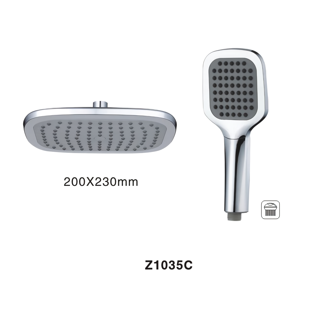 Z1035C 200X230 MM Square Wide Rain Fall Plastic Shower Head High Pressure Removable Head And Mount Plastic Hand Shower 