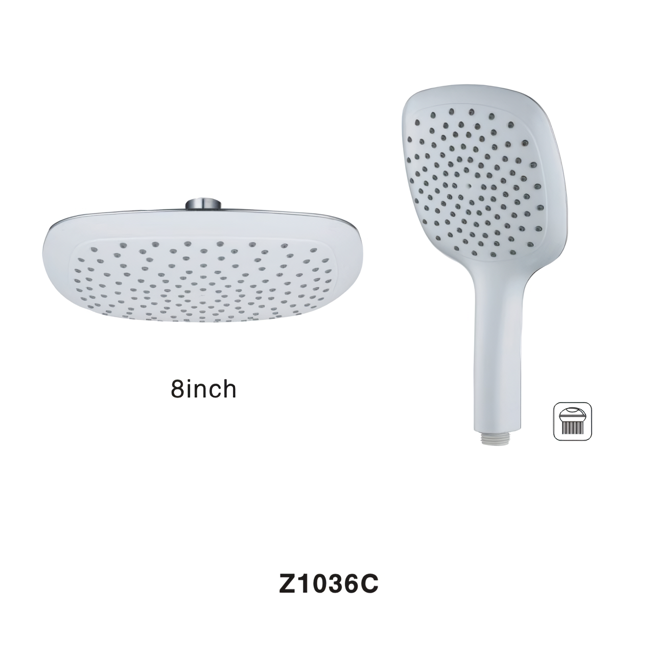 Z1036C 8 Inch White Round Rainfall Plastic Shower Head With Immersion Technology for a High-Pressure Rinse Pressure Boosting Plastic Hand Shower