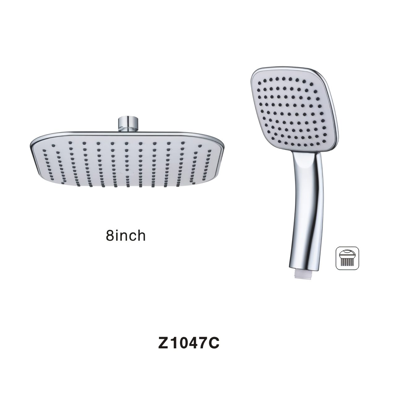 Z1047C Shower Faucet Set Complete Chrome Shower System with 8 Inch Square Plastic Shower Head Waterfall One Function Plastic Hand Shower