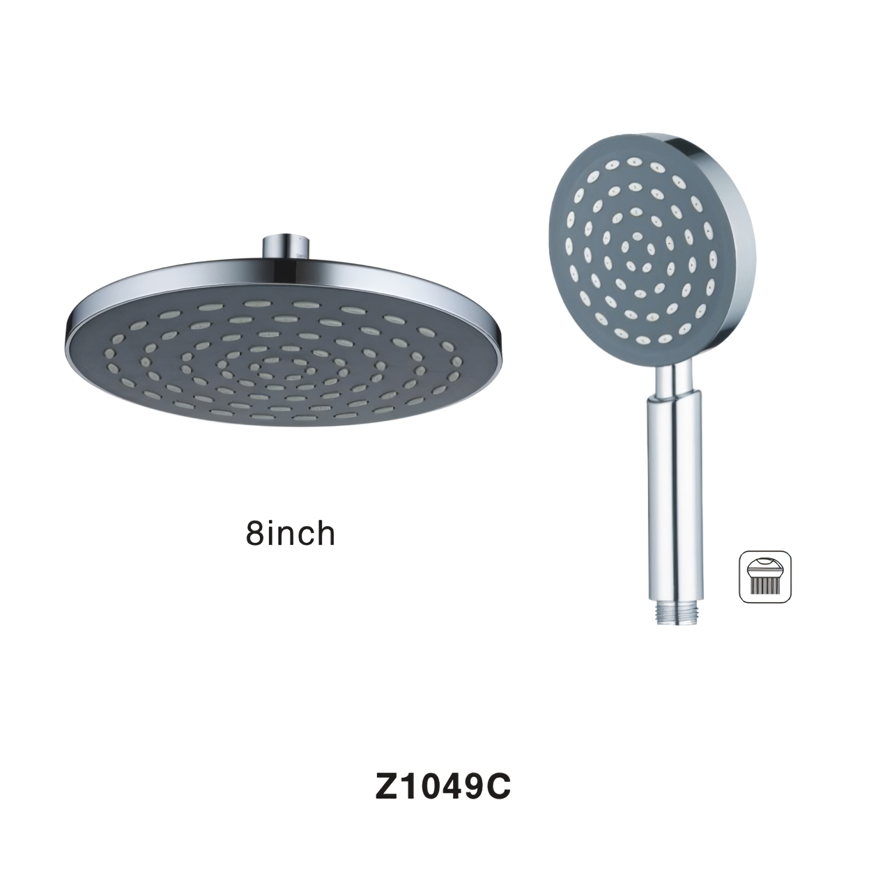 Z1049C Shower Head Combo Powerful Shower Spray Against Low Pressure Water 8 Inch Round Plastic Shower Head One Function Plastic Hand Shower