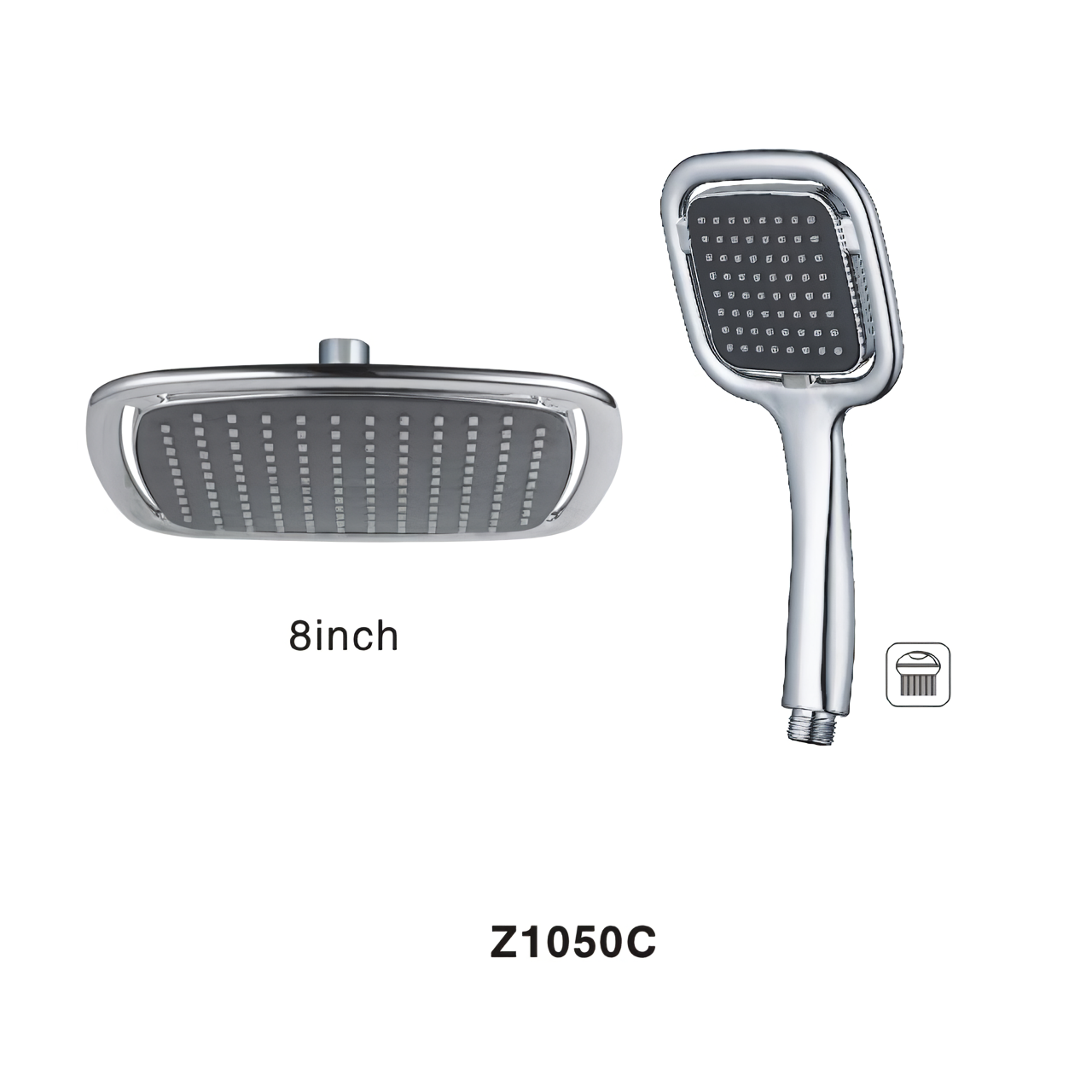 Z1050C Black And Silver Square Bathroom Rainfall High Pressure 8 Inch Plastic Shower Head With One Setting Plastic Hand Shower