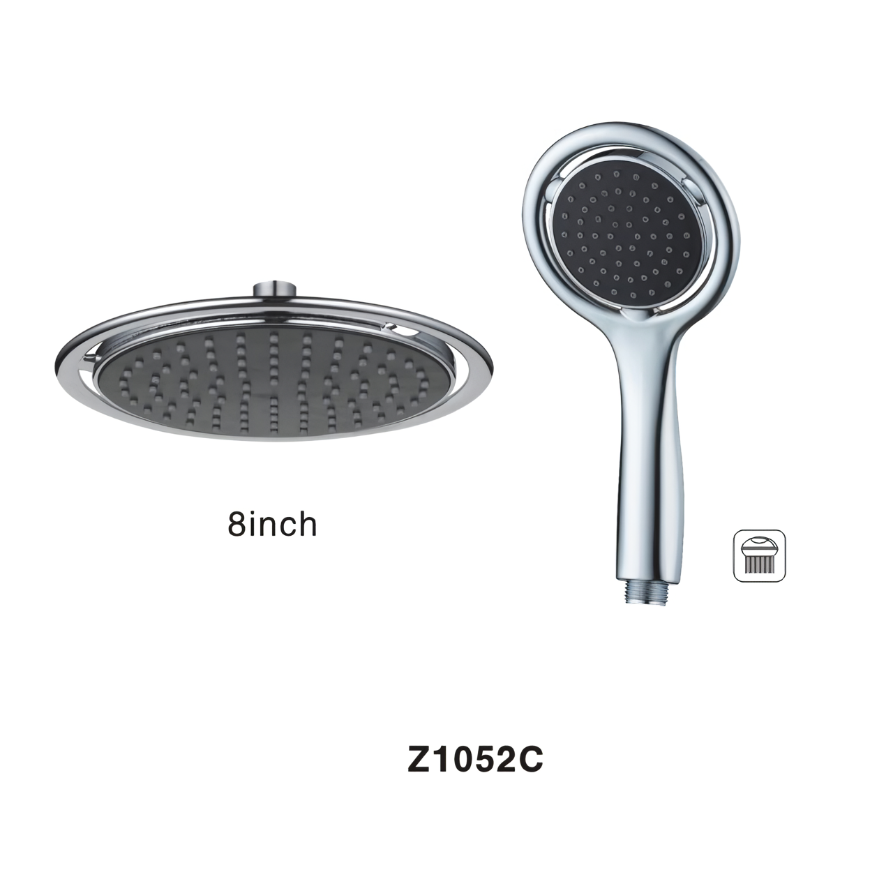 Z1052C Shower Head and Handle Set Black And Silver Rain Shower System 8 Inch Plastic Shower Head With One Function Plastic Hand Shower