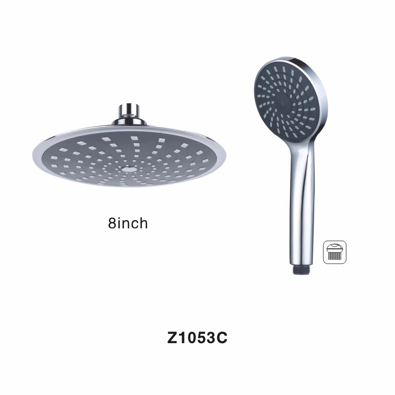 Z1053C Bathroom Shower Kit Black And Silver 8 Inch Plastic Shower Head With Chrome One Function Plastic Hand Shower