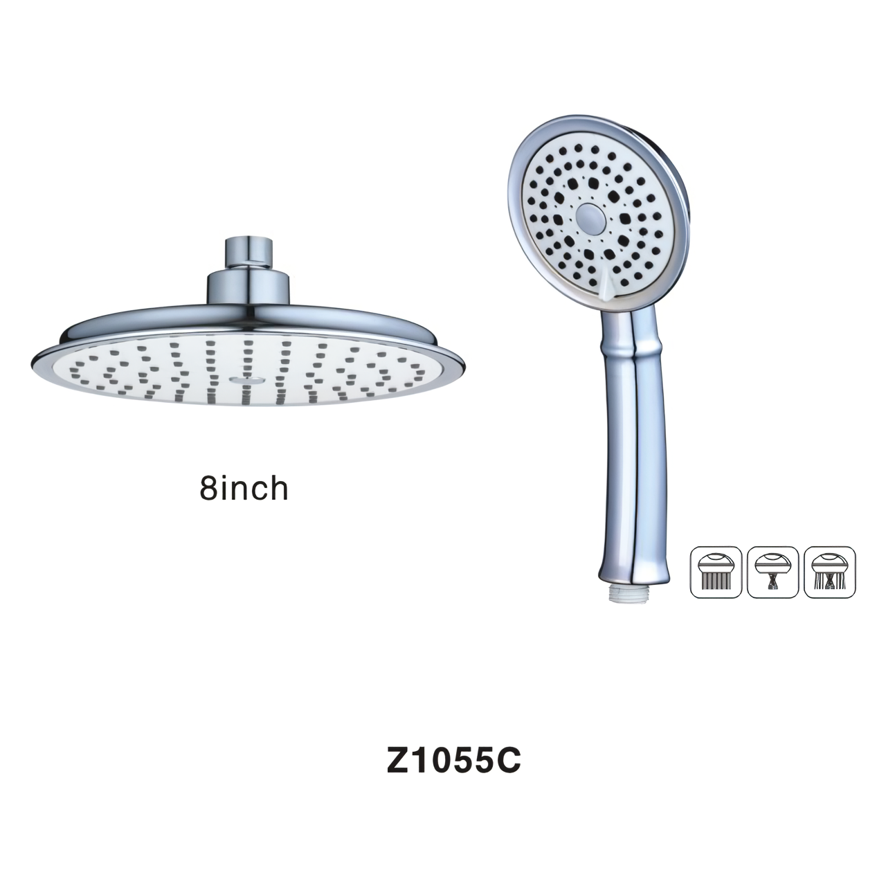 Z1055C Antique Shower Faucet Sets Complete Rain Shower System 8 Inch Plastic Shower Head With 3 Functions Plastic Hand Shower