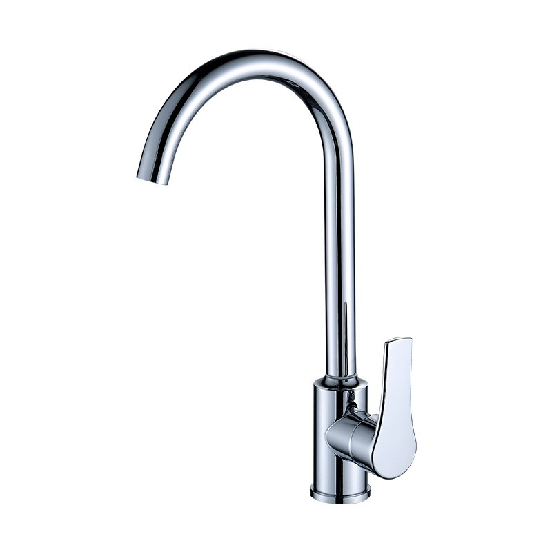 OJ-QC6401 Hot and Cold Water Mixer Single Handle One Hole High Arc Kitchen Sink Faucet Chrome Stainless Steel Kitchen Faucet