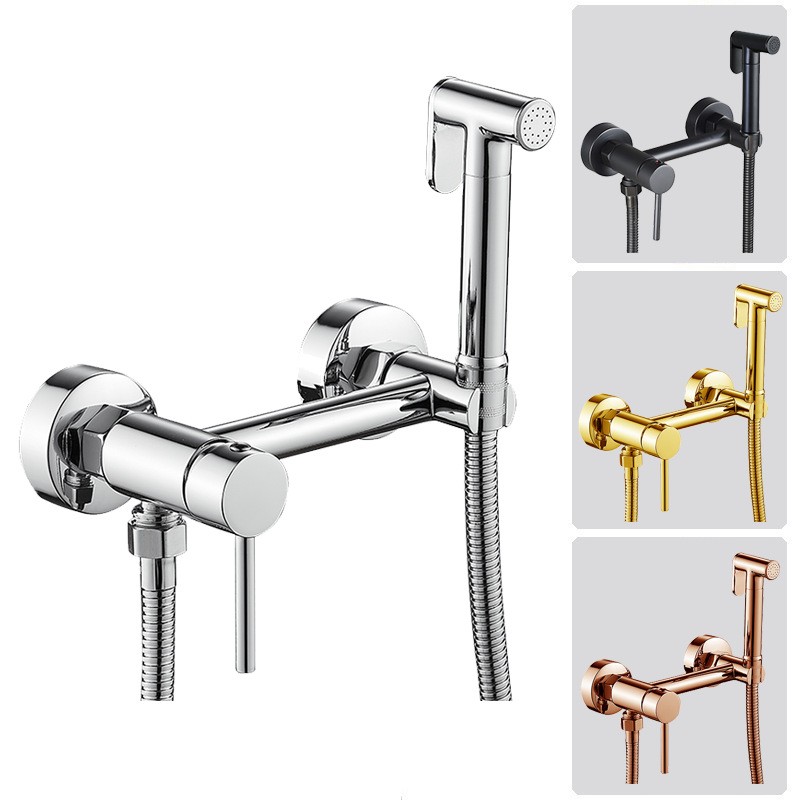 OJ-LD1011 Chrome Black Stainless Steel Wall-mounted Mixer Shattaf Handheld Toilet Bidet Sprayer Kit Set Bathroom Accessories Brass Shower Faucet