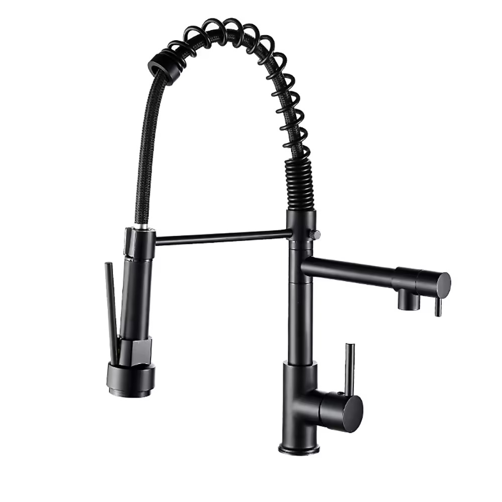 OJ-ZS1681 Adjustable 360 Rotating Single Handle Matte Black Pull Down Kitchen Sink Mixer Tap Faucets With Sprayer Brass Kitchen Faucet