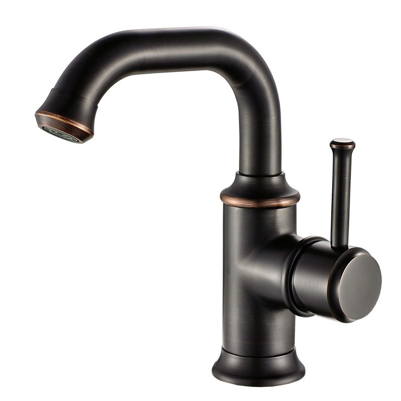 OJ-OB1331 Black Bathroom Single Hole Deck Mounted Lavatoy Basin Tap Tall Body 360 Rotation Sink Brass Basin Faucet